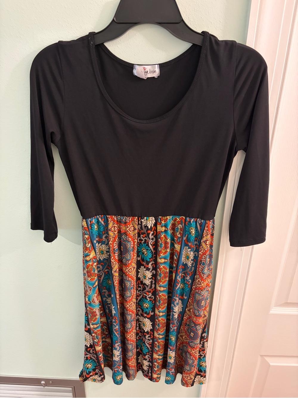 Black Top with Teal & Rust Paisley Skirt Women's Dress